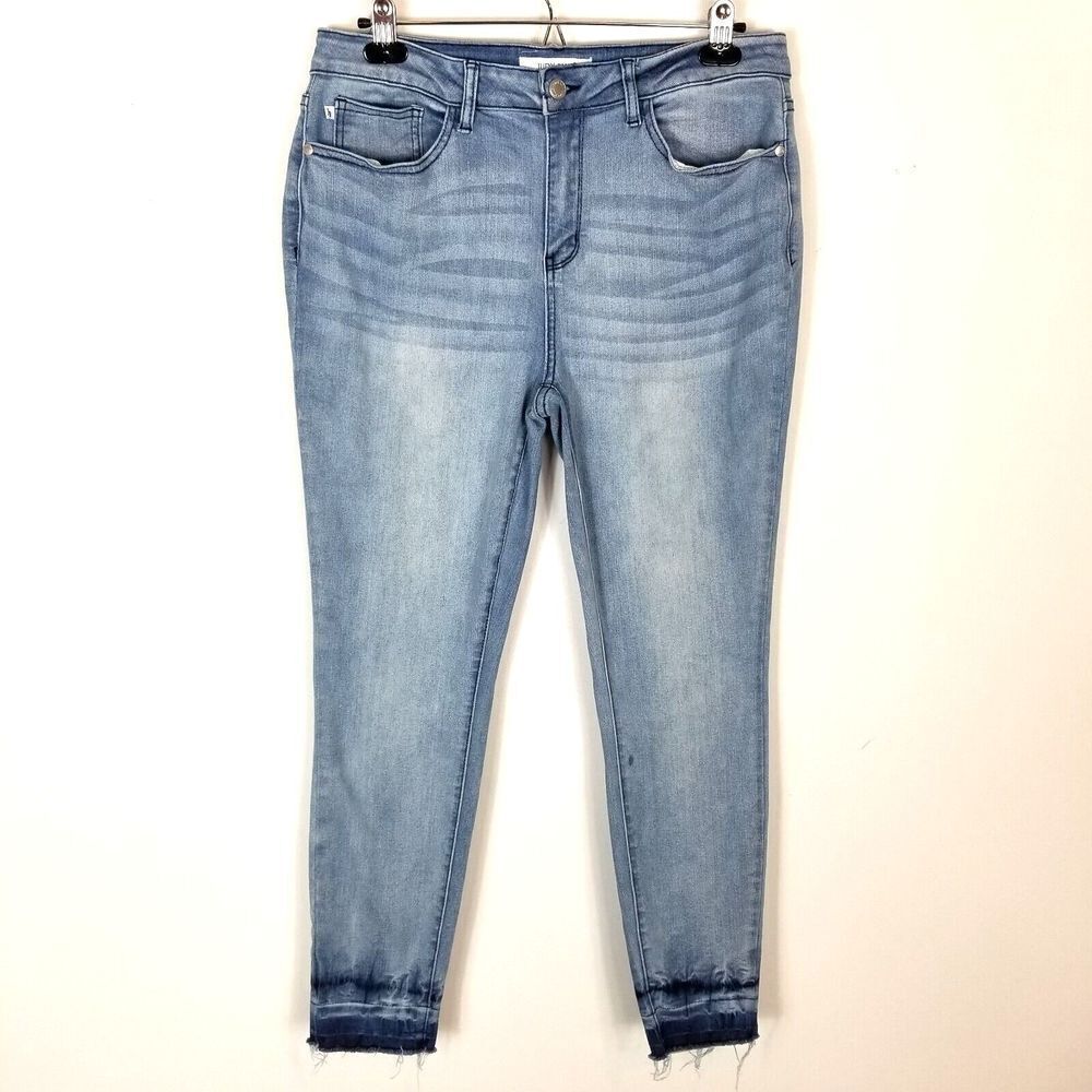 Judy Blue Women Colby Mid Rise Released Hem Skinny Jeans Size 31 Blue Denim